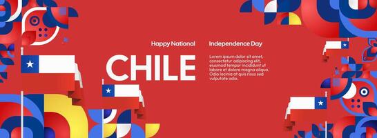 Chile Independence Day horizontal template using festive colors and geometric ornaments inspired by the national flag, perfect for banners, web headers and celebration campaigns. vector