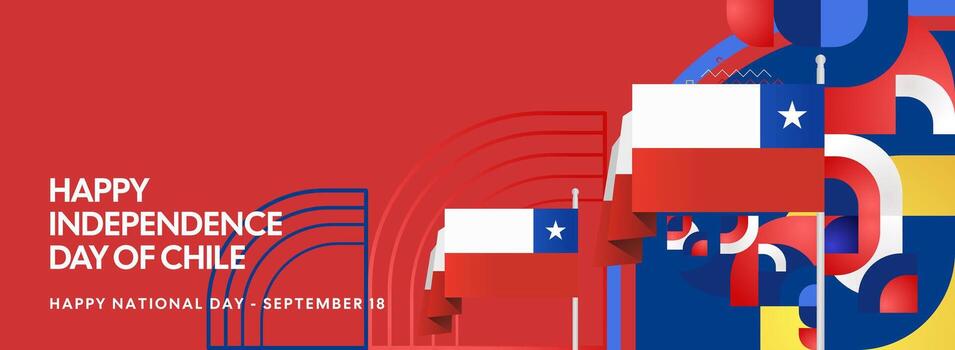Chile Independence Day layout in a horizontal square style with flag based geometric ornaments and festive colors, great for banners, event promotions and digital celebration posts. vector