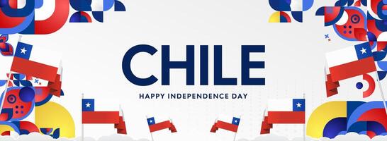 Chile Independence Day web-ready template using horizontal geometric ornaments and festive national flag tones, perfect for event campaigns, headers, and celebration promotions. vector