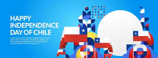 Chile Independence Day template captures patriotic spirit using geometric ornaments and festive colors in a horizontal composition, great for web headers, posters, and social media promotions. vector