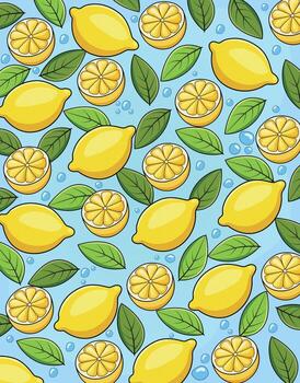 Colorful lemon pattern with leaves vector
