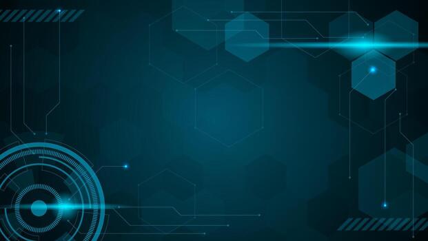 technology background with Dark cyan futuristic design featuring hexagons, lines, and circles vector