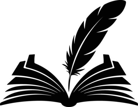 An open book with a quill pen isolated on white background, symbolizing writing vector