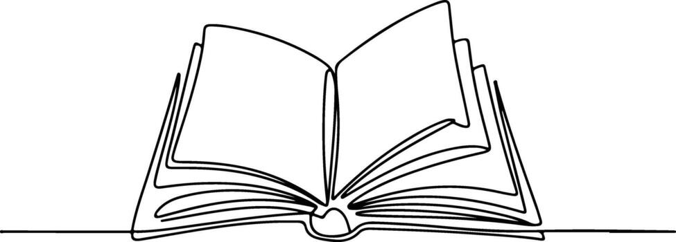 Open book illustration isolated on white background with continuous line drawing vector