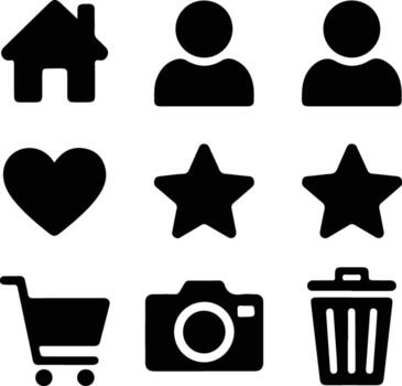 Collection of common user interface icons isolated on white background vector