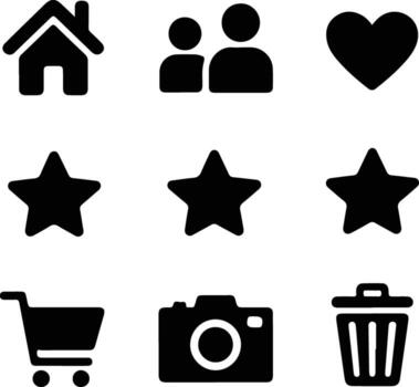 Set of basic user interface icons isolated on white background vector