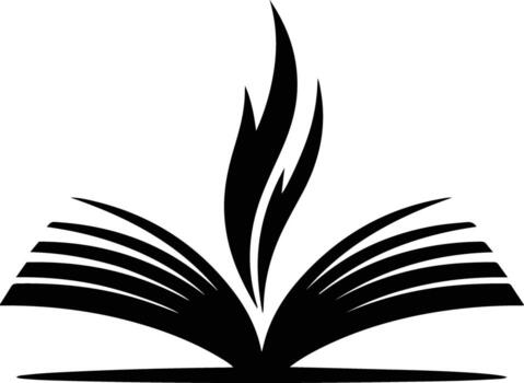 An open book with a flame rising from it isolated on white background vector