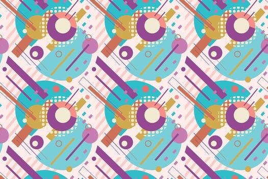 Abstract pattern combination of circles, triangles, and rectangles in a variety trendy of colors, creating a dynamic and playful geometric design. vector