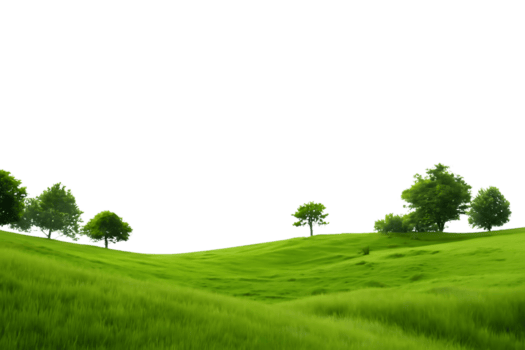Green rolling hills with trees isolated on transparent background png
