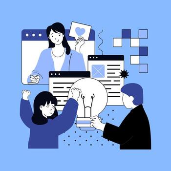 All good ideas concept for modern web design. People brainstorming and thinking, creating business innovations, making startup strategy, finding inspiration for solving challenge. illustration. vector