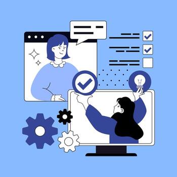 All good ideas concept for modern web design. People cooperating and discussing, doing schedule tasks, communicating by call, searching solutions and planning business. illustration. vector