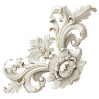 barroco floral esquina decoración con intrincado tallado hojas y pétalos en elegante crema color, exhibiendo detallado ornamental diseño y clásico Clásico estilo para artístico embellecimiento png