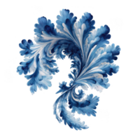 azul botánico remolino con delicado pluma me gusta hojas en varios sombras de azul y blanco, creando elegante y dinámica floral modelo aislado en transparente antecedentes png
