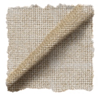 natural beige algodón tela textil muestra con áspero tejido textura y raído bordes, demostración doblada esquina para realista táctil impresión png