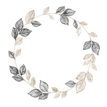 dekorativ krans med elegant beige och grå löv anordnad i cirkulär mönster, perfekt för minimal och naturlig design element med delikat och konstnärlig känna png