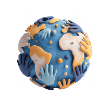 bunt Hände Umgebung stilisiert Globus symbolisieren Einheit, Diversität, und global Verbindung mit spielerisch und inklusive Design png