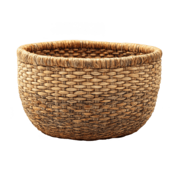 fatto a mano intrecciata cestino con naturale fibre isolato su trasparenza sfondo, in mostra dettagliato struttura e artigianato nel caldo Marrone toni. rustico e funzionale Conservazione contenitore png