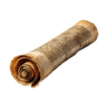 antiguo histórico documento Desplazarse con Envejecido papel y descolorido tinta texto arrollado arriba aislado en transparencia fondo, evocando sentido de misterio y antigüedad png