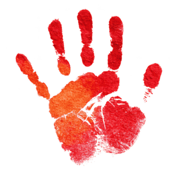 rot und Orange Handabdruck Symbol mit texturiert Farbe Wirkung, Darstellen Einheit und Kreativität mit beschwingt und ausdrucksvoll Stil png