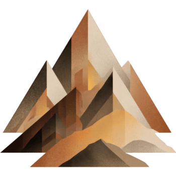 geometrisk berg form med värma brun och beige toner, abstrakt design med skarp triangel- toppar och texturerad skuggning skapande helig landa form känsla png