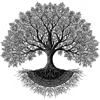 boom van leven illustratie met gedetailleerd takken en wortels met ingewikkeld tribal patronen, symboliseert geestelijk groei en verbinding naar natuur in harmonisch ontwerp png