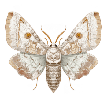 blanco y beige polilla con detallado alas y antenas, demostración suave textura y natural insecto modelo en simétrico disposición, Perfecto para textil o naturaleza diseño png