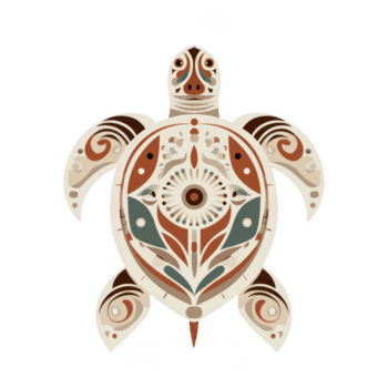 stilisiert Schildkröte Illustration mit kompliziert einheimisch Muster im erdig Töne, symbolisieren kulturell Mythologie und Natur Harmonie im einfach, elegant Design png