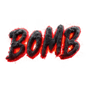 esplosivo testo design con ruvido nero pietra lettere raggiante con ardente rosso e arancia luce, la creazione di drammatico e intenso visivo effetto su trasparente sfondo png