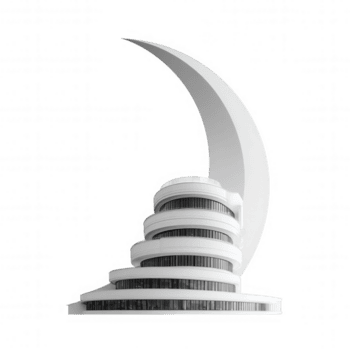 moderno mezzaluna sagomato edificio con curvo bianca architettura e multiplo arrotondato piani, isolato su trasparenza sfondo con elegante bicchiere finestre e futuristico design png