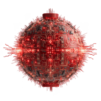 röd lysande elektronisk krets sfär med invecklad design och ljus ljus effekter, symboliserar Avancerad teknologi och digital innovation i trogen stil png