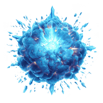 is explosion med ljus blå skärvor och lysande Centrum, dynamisk kall brista effekt med skarp isig fragment och strålnings ljus, kraftfull frysta kul begrepp png