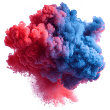 rosso e blu Fumo nube miscelazione nel dinamico esplosione di colorato polvere con morbido, ondeggiante textures la creazione di vivace e energico visivo effetto png