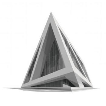 moderno triangular edificio con geométrico diseño y grande vaso ventanas, exhibiendo agudo anglos y arquitectónico innovación en pulcro blanco estructura png