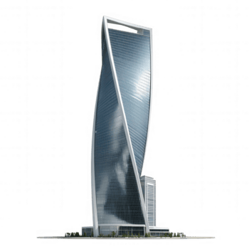 modern glas skyskrapa med vriden design och reflekterande fönster står lång mot genomskinlighet bakgrund, visa upp innovativ arkitektur och urban elegans i dynamisk stadsbild png