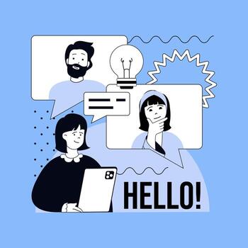 Communication concept for modern web design. People chatting online, meeting at conference, sending messages to virtual friends, discussing and commenting in speech bubbles. illustration. vector