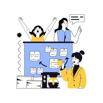 básico oficina concepto para moderno web diseño. personas creando éxito proyecto estrategia y organización, haciendo Tareas con calendario notas, que se discute trabajo a café descanso reunión. ilustración. vector