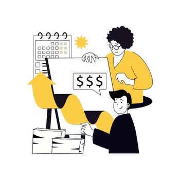 básico oficina concepto para moderno web diseño. personas analizando datos y que se discute financiero estrategia con dinero objetivos, lluvia de ideas ideas y trabajando en equipo por reunión. ilustración. vector