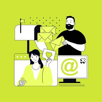 Communication concept for modern web design. People chatting online, sending emails and messages to virtual friends, getting digital letters to mailbox, sharing information. illustration. vector