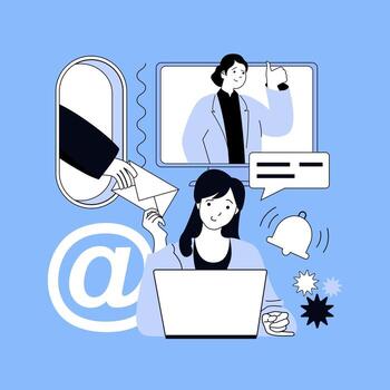 Communication concept for modern web design. People chatting online with virtual friends, getting notifications about new emails, reading digital letters with informations. illustration. vector