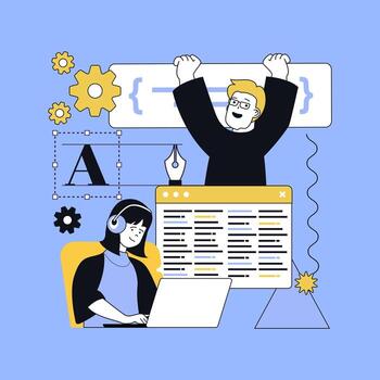 diseño software desarrollo concepto para moderno web diseño. personas creando programa código, Ingenieria y informática proyectos, programación y Procesando, haciendo página web fijación. ilustración. vector