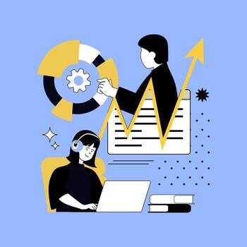 básico oficina concepto para moderno web diseño. personas analizando gráficos y gráficos, ajuste proyecto financiero objetivos, trabajando en línea, colegas trabajo colaborativo con productividad flujo de trabajo. ilustración. vector