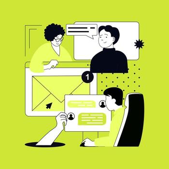 Communication concept for modern web design. People chatting online with virtual friends, answering messages at forums, sharing information and commenting in social network. illustration. vector