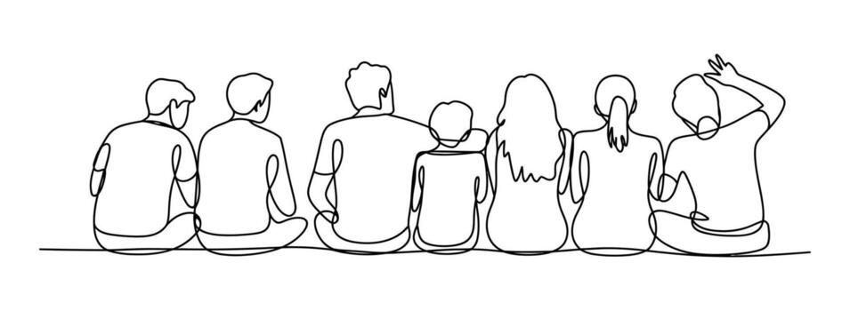 Continuous one-line drawing of a group of people sitting. A simple minimalist line art. vector