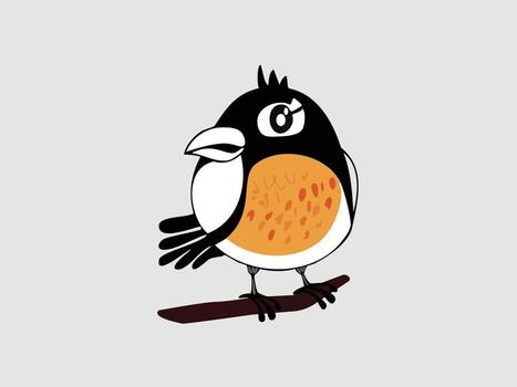 Stylized cartoon robin illustration standing with spread wings Whimsical bird character on a plain background. vector