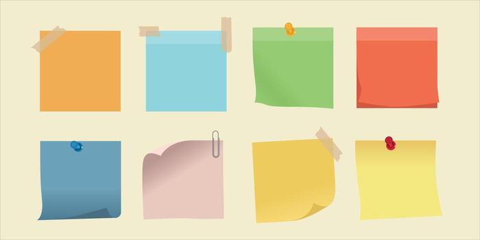 a set of colorful sticky notes with pins vector