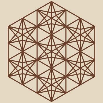 Geometric Rindo Kumiko pattern. This intricate line art design features a grid of stars and triangles within a hexagonal frame, creating a sense of harmony and balance vector