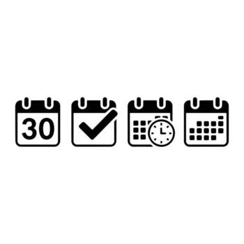 Calendar icons with date checkmark clock and grid vector