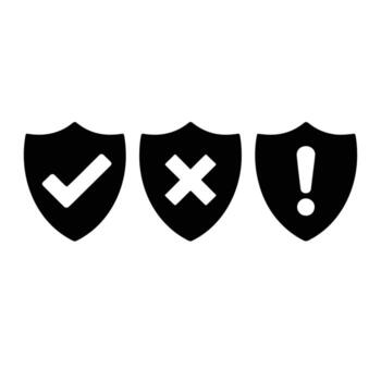 Shields with checkmark cross and exclamation mark security protection vector