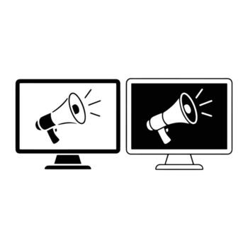 Computer screens displaying megaphone icons monitor vector