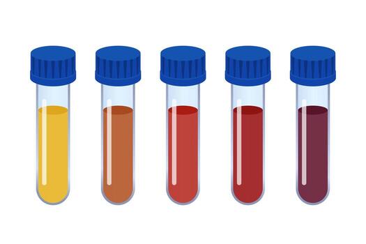Five test tubes containing different colored liquids are displayed vector